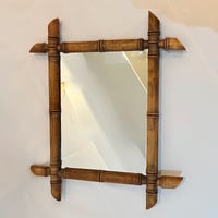 Image 1 of Miroir rectangulaire ancien en bois tourné façon bambou 1930 