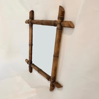 Image 2 of Miroir rectangulaire ancien en bois tourné façon bambou 1930 