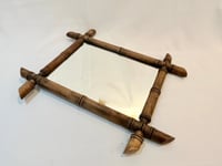 Image 3 of Miroir rectangulaire ancien en bois tourné façon bambou 1930 