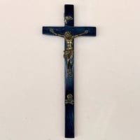 Image 1 of Crucifix ancien XIXe en bois noirci et laiton 