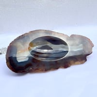 Image 2 of Vide-poche en tranche d'agate bleu vintage 1960 cendrier 