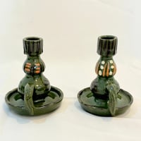 Image 5 of Paire de bougeoirs alsaciens en céramique grès vert 1960s