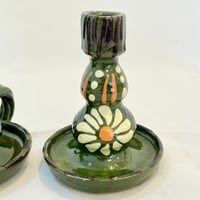 Image 3 of Paire de bougeoirs alsaciens en céramique grès vert 1960s