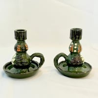 Image 6 of Paire de bougeoirs alsaciens en céramique grès vert 1960s