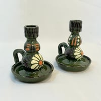 Image 4 of Paire de bougeoirs alsaciens en céramique grès vert 1960s