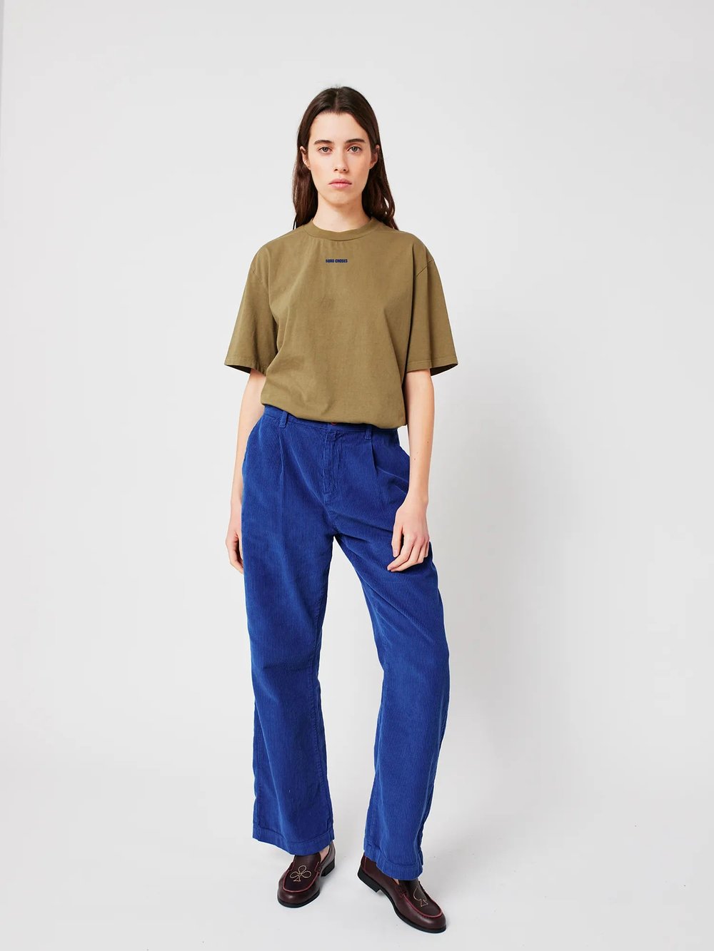 Image of 2-Pantalón azul pana blue platted corduroy pants