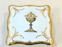Image 4 of Ancienne boîte religieuse JHS en porcelaine blanche de Paris et dorure - XXe