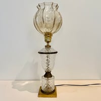 Image 1 of XXL Grand pied de lampe en cristal d'Albret et globe verre ambré