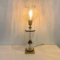 Image 2 of XXL Grand pied de lampe en cristal d'Albret et globe verre ambré