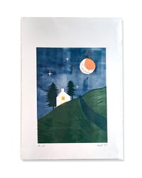 Caithness Moon Rising - Unframed Linocut Print