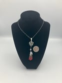 Blood Red and Black REAL Preserved Deadly Nightshade Antiqued Pewter Pentacle Pendant