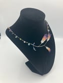 Dark Purple REAL Deadly Nightshade 3 Blossom Sterling SilverNecklace with Multi Gemstone Briolettes 