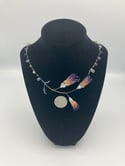 Dark Purple REAL Deadly Nightshade 3 Blossom Sterling SilverNecklace with Multi Gemstone Briolettes 