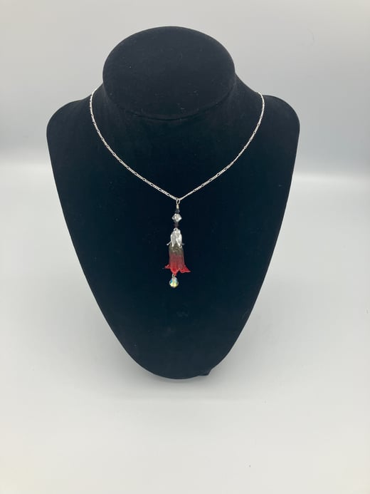 Blood Red and Black REAL Preserved Deadly Nightshade Pendant with Swarovski Crystal Briolette Tear