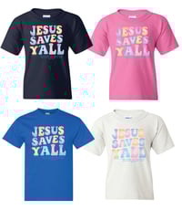 Image 2 of Jesus Saves Y'all Groovy with pastel colors - YOUTH tee - FREE SHIPPING!!