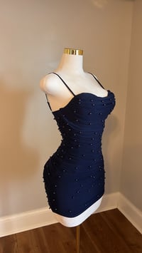 Image 4 of Elise pearl mini dress (Navy blue)