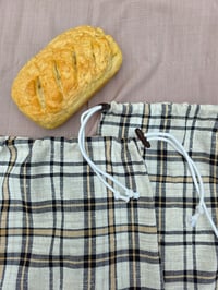 Image 4 of Linen Bread Bag Set- Neutral Plaid