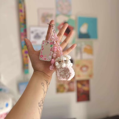 Image of Cake roll keychain: Strawberry