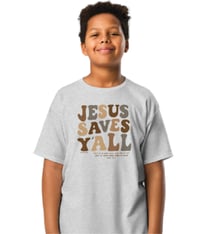 Image 1 of Jesus Saves Y'all Groovy with neutral colors - YOUTH tee - FREE SHIPPING!!