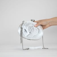 Image 1 of Nina Crystal Embellished Flower Minaudiere Handbag - White