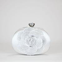 Image 2 of Nina Crystal Embellished Flower Minaudiere Handbag - White