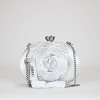 Image 4 of Nina Crystal Embellished Flower Minaudiere Handbag - White