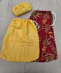 Image 1 of Linen Bread Bag Set - Palms on Burgundy & Golden Harvest 