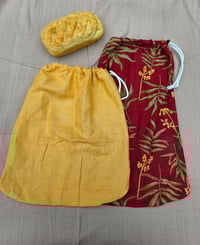 Image 3 of Linen Bread Bag Set - Palms on Burgundy & Golden Harvest 