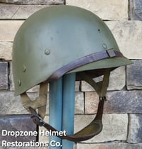 Image 15 of WWII M2 101st Airborne Helmet 506th PIR "E" Co. D-bale Front Seam Firestone-INLAND liner. Captain.