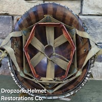 Image 18 of WWII M2 101st Airborne Helmet 506th PIR "E" Co. D-bale Front Seam Firestone-INLAND liner. Captain.