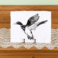 Image 1 of Mallard in Flight Linocut Print