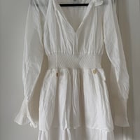 Image 2 of AJE Aegina Dress. Silk Cotton Mini, Long Sleeve Embroidered Tassel. Size 8
