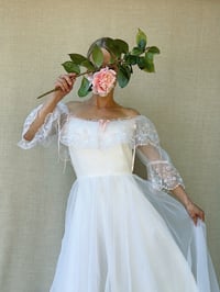 Image 1 of Vintage 70’s off shoulder wedding dress