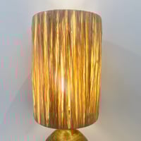 Image 8 of Grande lampe céramique grès beige pyrité vintage 1960s - 1970s - Abat-jour en raphia