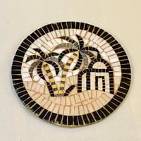 Image 1 of Plaque murale vintage en mosaïque style romain antique - Palmiers, maison bédouine 