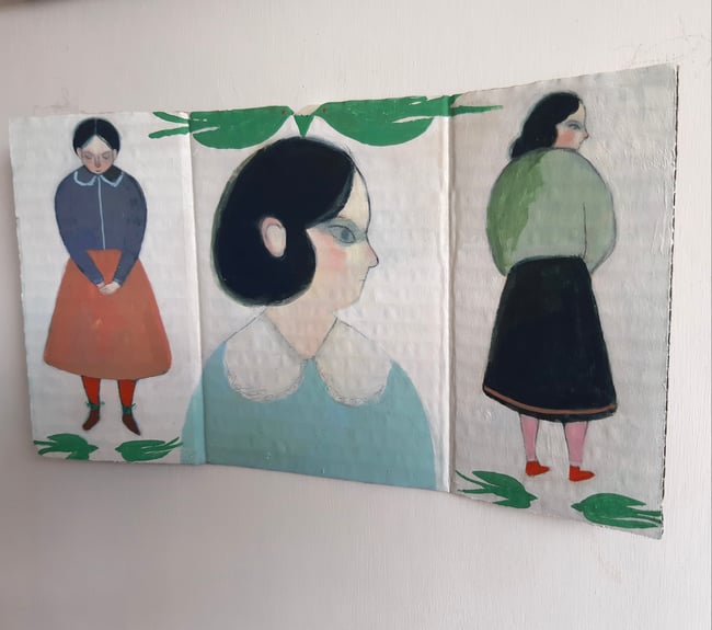 SALE Arriving ~  a triptych folded wall hanging/ Original painting