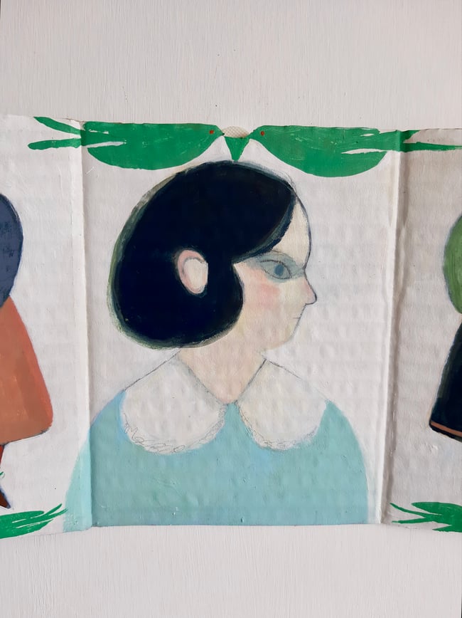 SALE Arriving ~  a triptych folded wall hanging/ Original painting