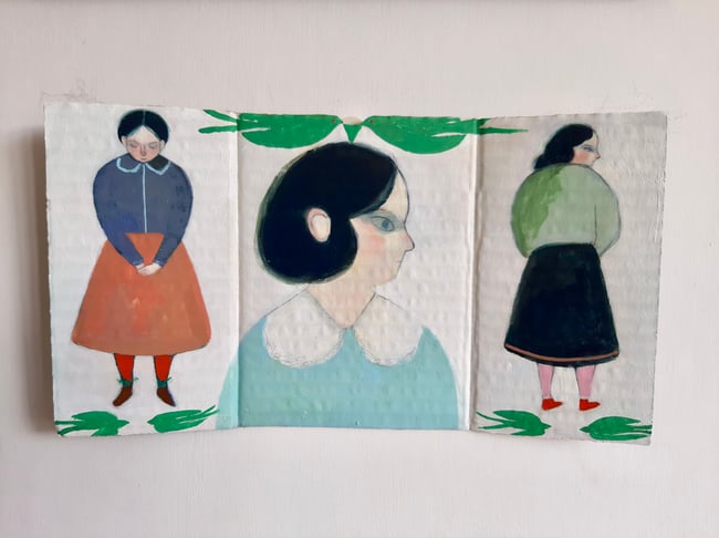 SALE Arriving ~  a triptych folded wall hanging/ Original painting