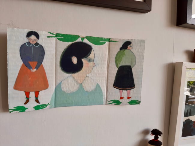 SALE Arriving ~  a triptych folded wall hanging/ Original painting