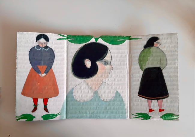 SALE Arriving ~  a triptych folded wall hanging/ Original painting