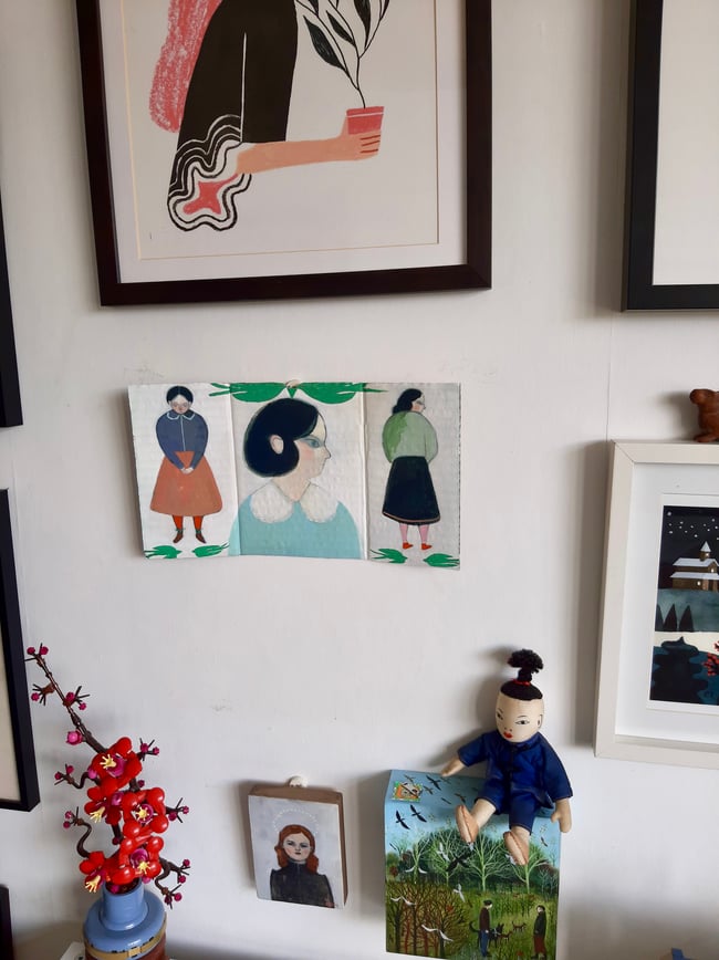 SALE Arriving ~  a triptych folded wall hanging/ Original painting