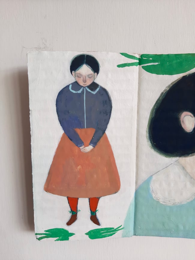 SALE Arriving ~  a triptych folded wall hanging/ Original painting