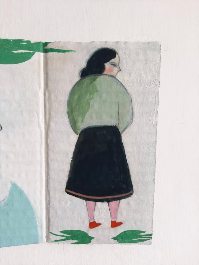 SALE Arriving ~  a triptych folded wall hanging/ Original painting