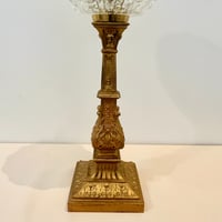 Image 6 of Ancienne lampe chandelier en bronze doré fin XIXe - Globe verre moulé à facettes diamant