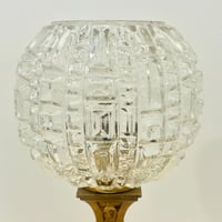Image 3 of Ancienne lampe chandelier en bronze doré fin XIXe - Globe verre moulé à facettes diamant