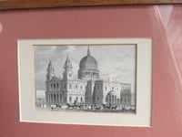 Image 3 of Antique St Paul's Cathedral Miniature Engraving Print in Wooden Frame Sized 11 1/8 x 8 1/8 ins