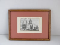 Image 1 of Antique St Paul's Cathedral Miniature Engraving Print in Wooden Frame Sized 11 1/8 x 8 1/8 ins