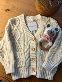 Image 1 of Gift Duo – Cotton Cardigan & Handmade Rattle (Girl)