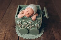 Image 1 of Baby Wagon with Crochet Flowers in Sea Green