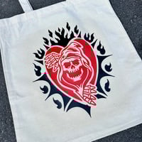 Image 2 of Reaper Tote Bag – Hand-Printed Grim Reaper Design on Durable Cotton